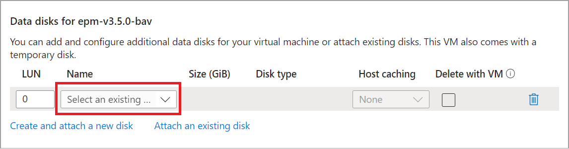 Select data disk created