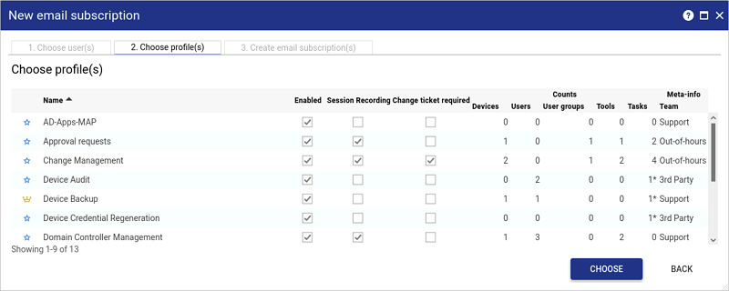 Choose profiles tab