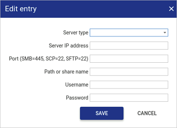 Remote Backup and archive server edit entry