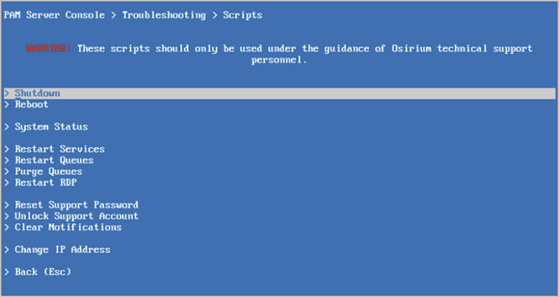 Console troubleshooting scripts list