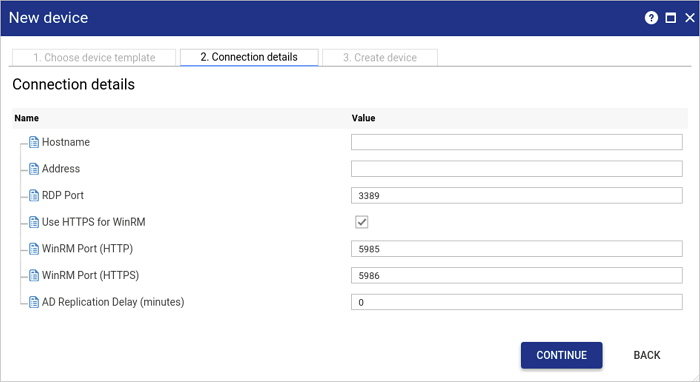 Connection details tab for Windows