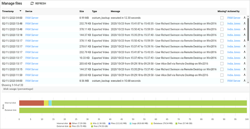 External disk on Manage files page