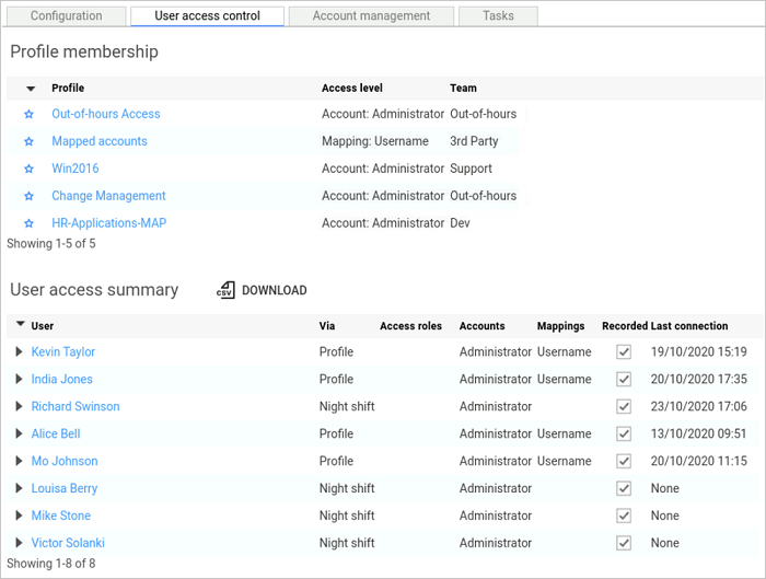 User access control tab