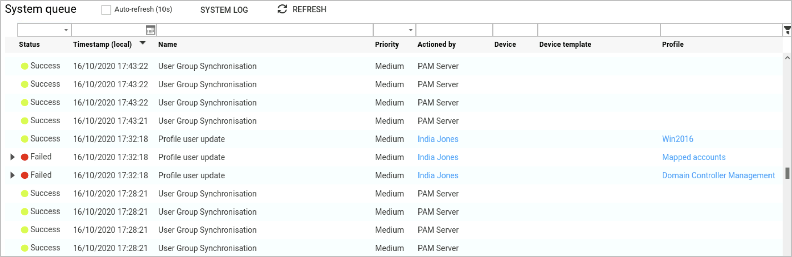 System queue table