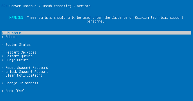 Console troubleshooting scripts list