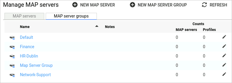 MAP server groups tab