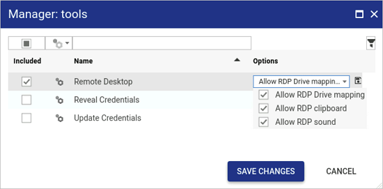 Profile manager tool options