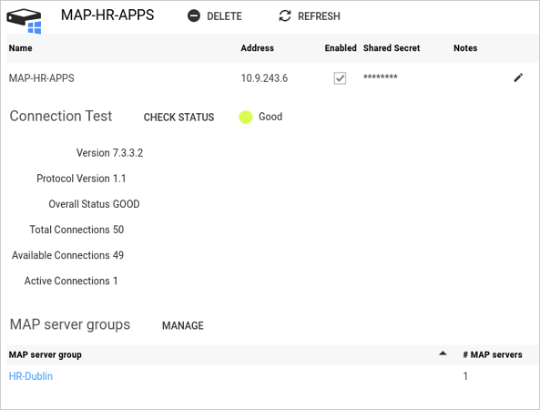 MAP server detail page