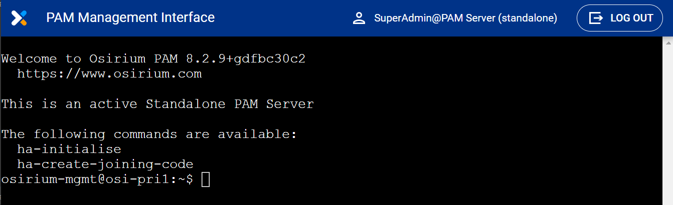 Management Interface shell window