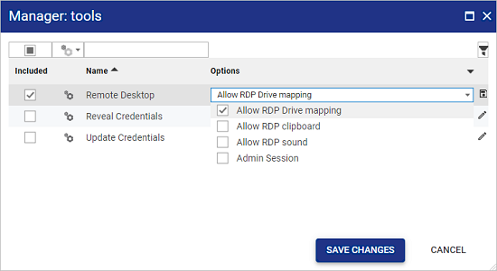 Profile manager tool options