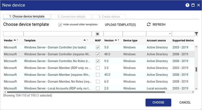 Choose member device template