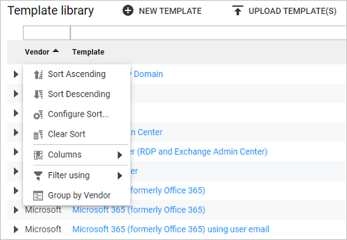 Template library table sort