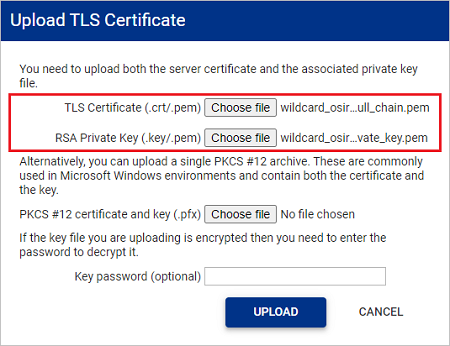 Upload TLS Certificate