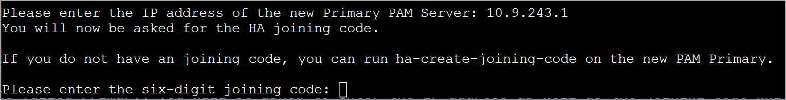 IP Address and Joining code of new Primary PAM Server