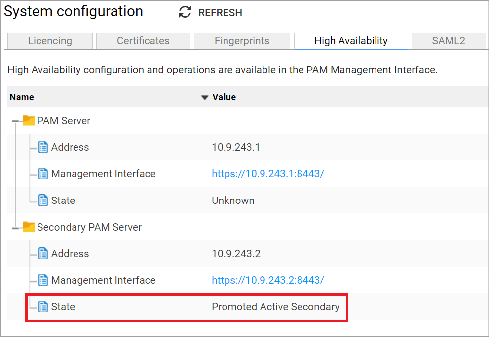 Admin Interface System COnfiguration High Availability Page