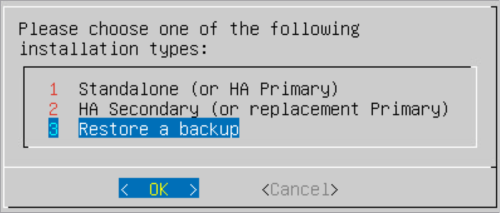 Installation type restore backup