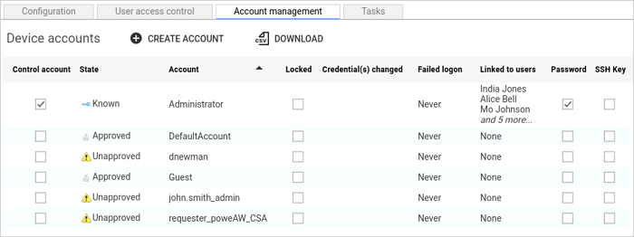 Account management tab