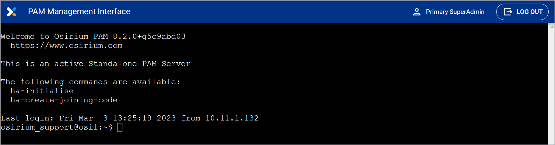 Management Interface shell window