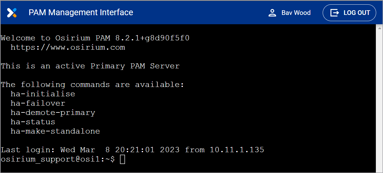 Management Interface shell window