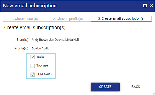 Email subscription create tab