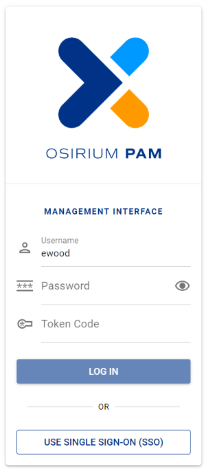 Management Interface login window