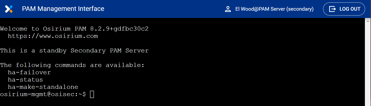 Management Interface SSH window Secondary