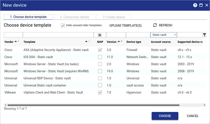 Choose static vault template