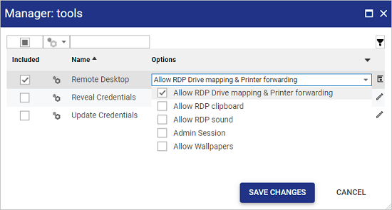 Profile manager tool options