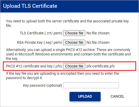 Upload PKCS Certificate