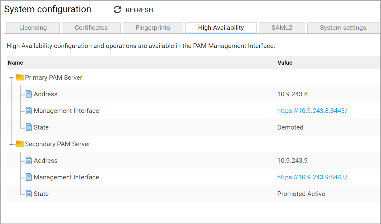 Admin Interface System COnfiguration High Availability Page
