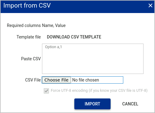 ask input list csv import