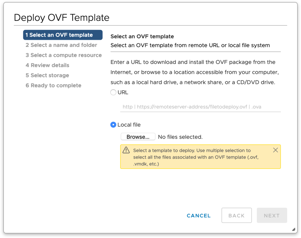 Deploy OVF Template – Select an OVF template