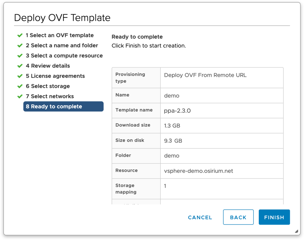 Deploy OVF Template – Ready to complete