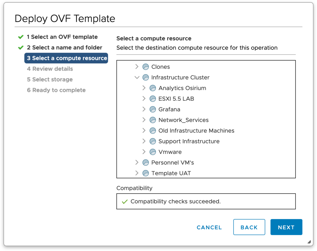 Deploy OVF Template – Select a compute resource