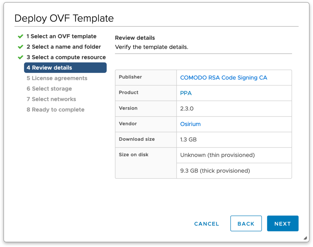 Deploy OVF Template – Review details