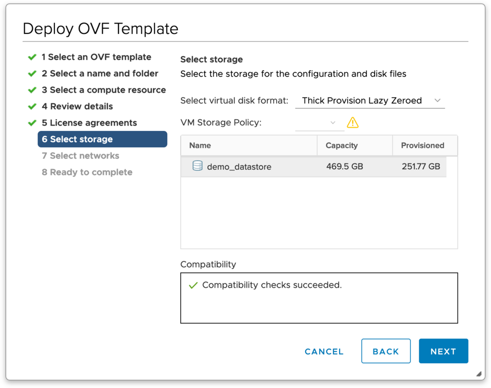 Deploy OVF Template – Select storage