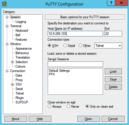 Configure PuTTY for SSH