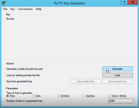 Generate key with PuTTYgen