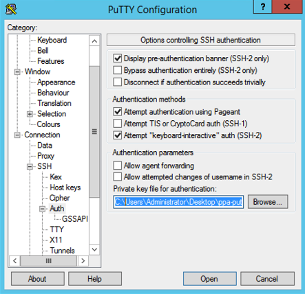 Add private key to PuTTY config