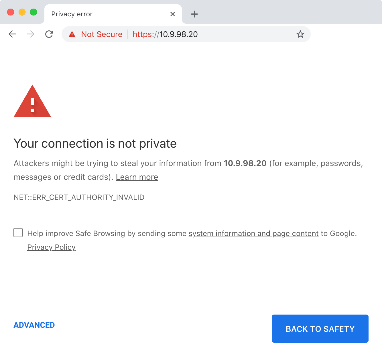 Chrome - Browser warning