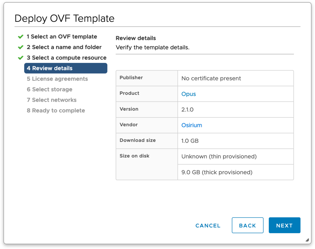 Deploy OVF Template – Review details
